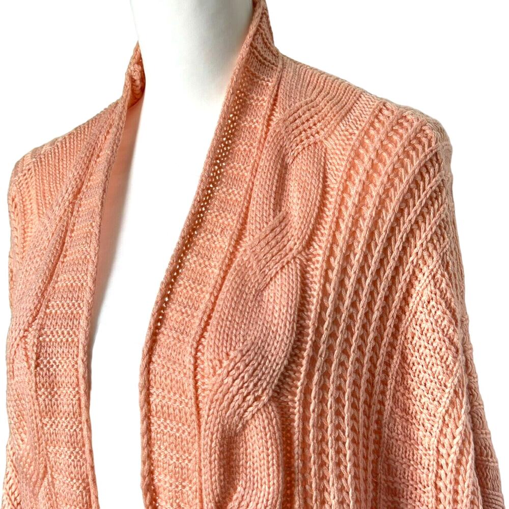 MILITARY HIPPIE OS Pink Peach Cable Knit Open‎ Front Cardigan Batwing Sweater